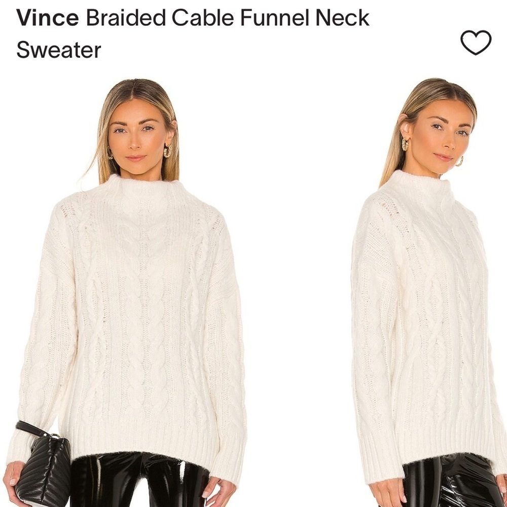 Vince Alpaca Wool Blend Braided Cable Funnel-Neck Camel Sweater crème